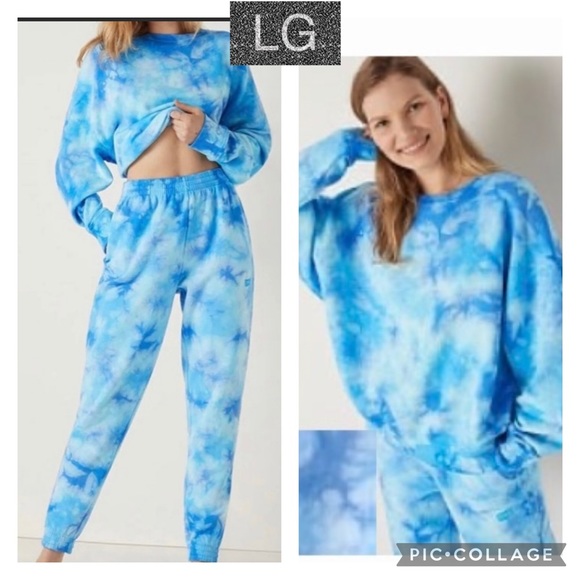 Vs pink high waist campus jogger fleece crew sweatshirt skyline blue tie dye - Picture 2 of 15